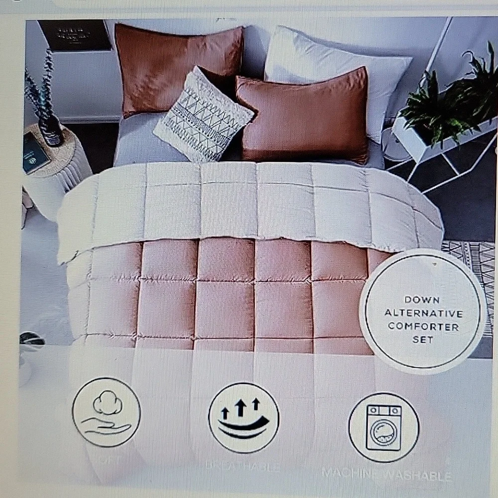 KASENTEX Twin Rose/Beige DownAlternative Quilted Comforter/insert Reversible New